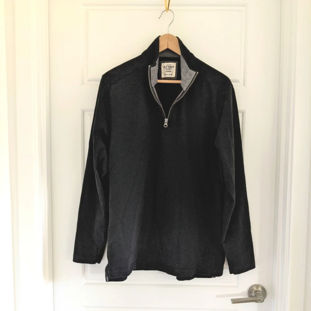 Men's Pullover Quarter Zip Long Sleeve Shirt Sweater Size L Cabincore Camping‎